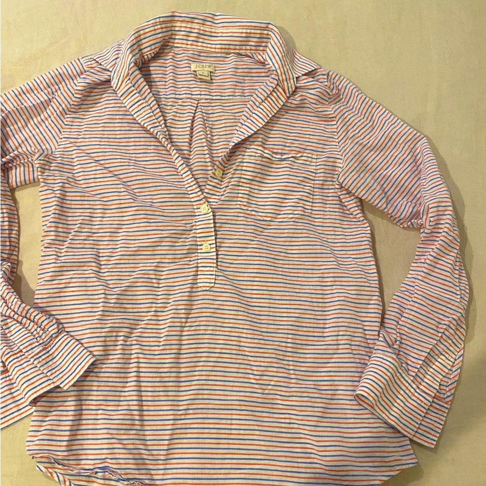 J. Crew Stripe Pocket Popover cotton blouse